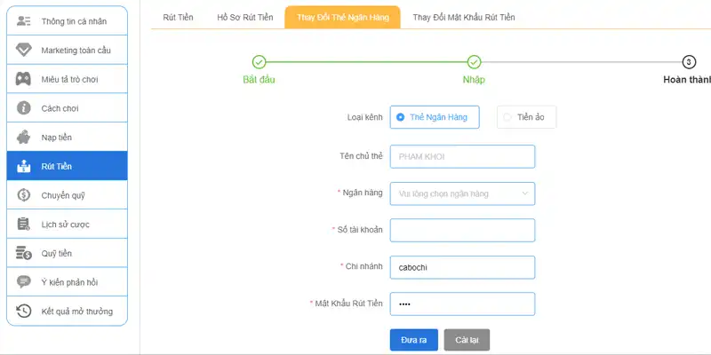 Thêm thẻ ngân hàng - Bước cơ bản khi rút tiền TK88